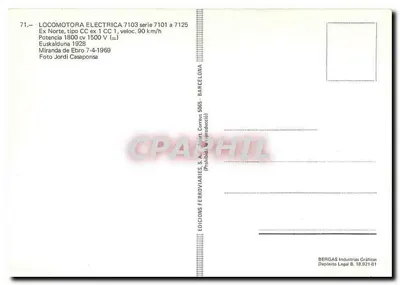Elektryczna lokomotywa Renfe 7103 — seria 7101 do 7125 — wydawca Edicions Ferroviàries, S.A. — Rewers