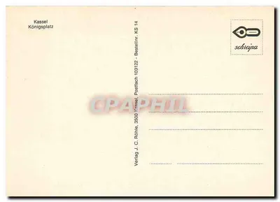 Kassel - Königplatz — vista da praça com trem e fonte — editor schreipa, n° 14 — Verso