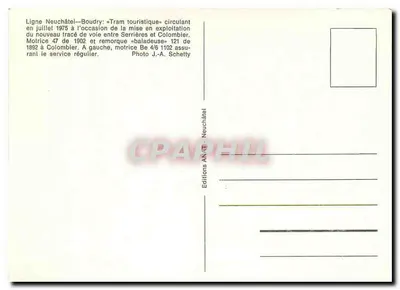 Tramway turístico Neuchâtel-Boudry — Linha inaugurada em julho de 1975 — Edições ANAT - Neuchâtel — Verso