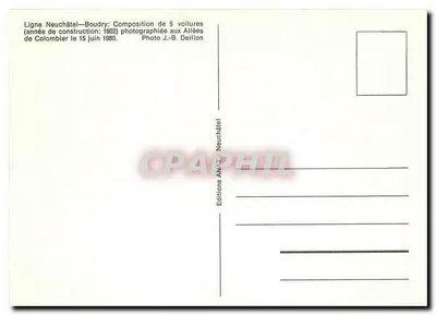 Pociąg parowy żółty — reklama Campari — Linia Neuchâtel-Boudry, Allee de Colombier — Wydawnictwo ANAT-Neuchâtel — Rewers
