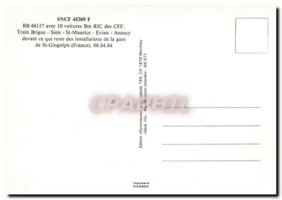 Trem BB 66117 - Sion - St-Maurice - Evian - Annecy diante dos restos da estação de St-Gingolph (França) — Edição « Ferrovias » — Série 10 — n°187/377 — Verso