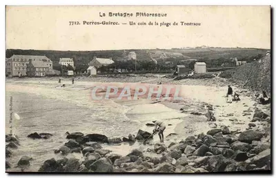 Perros-Guirec — Um canto da praia de Trestraou — Edição A. Faron, St-Brieuc, n° 7712