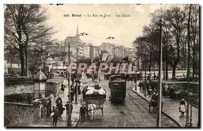 Brest Bilhete postal antigo A rua de Paris Les Glacis