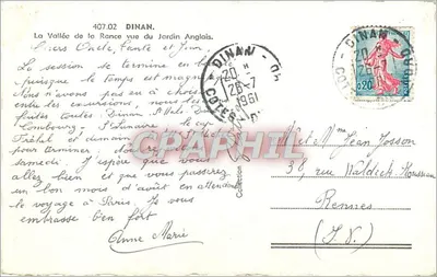 Dolina Rance widziana z Angielskiego Ogrodu — Dinan — wydawca nieznany, nr 407.02 — Rewers