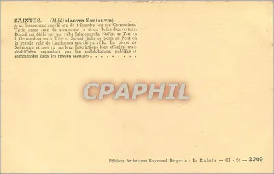 Saintes — Arco de Germanicus — Éditions Artisitiques Raymond Bergevin — Verso