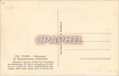 Tours — Pomnik Uznania Amerykańskiego — wybudowany przez Stany Zjednoczone — wydawca Cap — Rewers