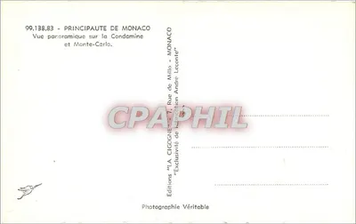 Pejzaż panoramiczny nad Condamine i Monte-Carlo — Monaco — Wydawnictwo 'LA CIGOGNE' — Rewers