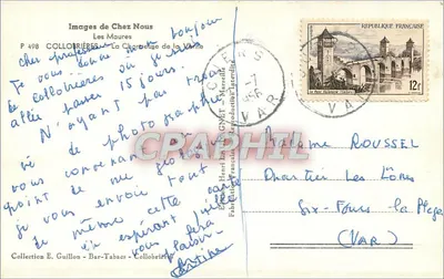 Ruínas de um castelo — cercado por pinheiros — Collobrières, França — Verso