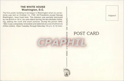 A Casa Branca — Washington D.C. — CAPSCO INC. n° P332447 — Verso