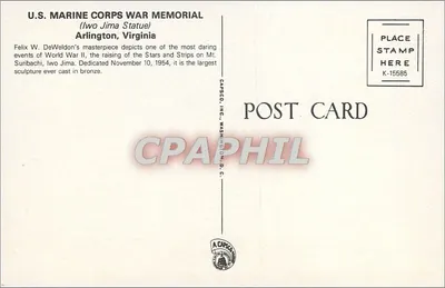 Monumento comemorativo de Iwo Jima — Arlington, Virgínia — editor Cargo Co. Inc. n° K-15585 — Verso