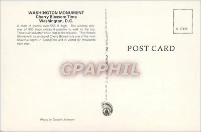 Monumento de Washington — Monumento erguido em homenagem a Washington — CAPSCO, INC. n° K-17415 — Verso