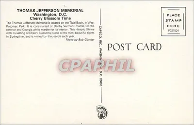 Monument podniesiony na cześć Jeffersona — Washington, D.C. — CAPSCO INC. P321524 — Rewers
