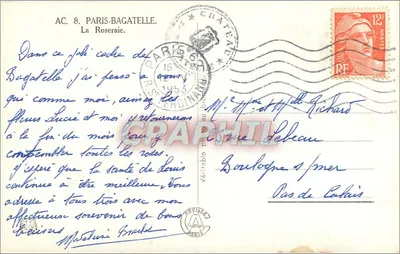 Rosengarten von Bagatelle — Paris — Verlag AC. 8 — Rückseite