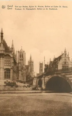 Gand Gent — Vista das igrejas e do ponte — editor N. Thill, Bruxelas