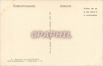 Castillo de Chaumont — Vista general — lado sur — editor Letellier, París — Reverso