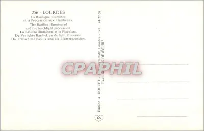 Lourdes — A Basílica iluminada e a Procissão dos Candeiros — Edição A. DOUCET — Verso