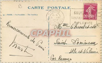 Les Invalides — Paris — Editor desconhecido, n° 37 — Verso