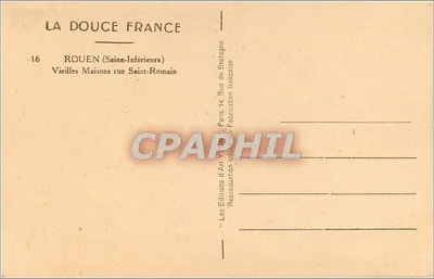 Rouen (Sena Inferior) — Velhas Casas na Rue Saint-Romain — Les Éditions d'Art Y. V. Paris — Verso