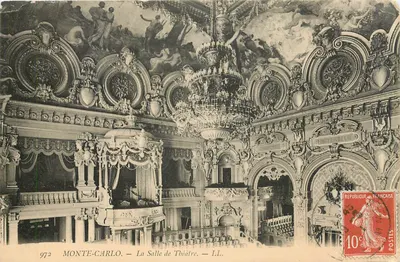 Bilhete postal antigo Monte Carlo Sala de Teatro