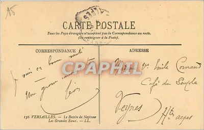 Versailles — O Bassin de Netuno — As Grandes Eaux — Bilhete postal moderno n°156 — Verso