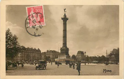 Bilhete postal antigo Paris A Praça da Bastilha e a Coluna de Julho