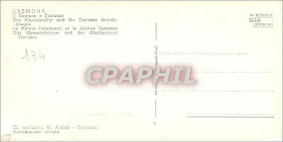 Cremona — Pałac Komunalny i wieża Torrazzo — Wyd. wyłączne M. Ardigo — Rewers
