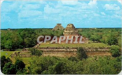 El Caracol, Observatório Maya — El Castillo no fundo — Postal MexFotocolor, n° 8886
