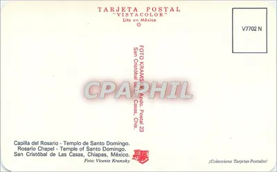 Kaplica Rosarii — Świątynia Świętego Dominika — San Cristóbal de Las Casas, Chiapas, Meksyk — wydawca KRAMSKY, n° V7702 N — Rewers