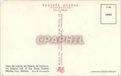 Interior do Palácio de Governo — Mérida, Yucatán — Distribuidora Turística Vistacolor — Verso