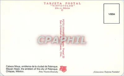 Cabeça maia — emblema de Palenque — editor Vistacolor, n° V6894 — Verso
