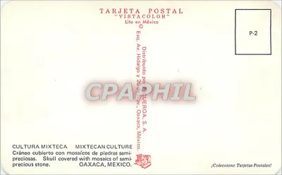 Czółno Mixteca — pokryte mosaikami z półcennych kamieni — Colecion Tarjetas Postales, Oaxaca — Rewers