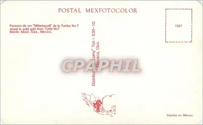 Złoty pectoral "Miliantecutli" — Grobowiec nr 7 — Monte Albán, Oaxaca — Postal MexFotocolor nr 1387 — Rewers