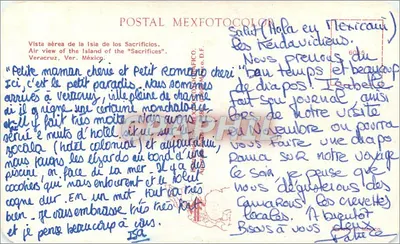 Wyspa Sacrificios — Widok z lotu — Postal MexFotocolor — Rewers