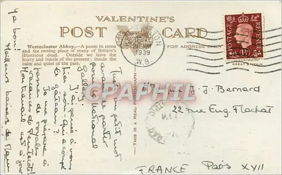 Westminster Abbey, Londyn — widok z zewnątrz — kartka pocztowa Valentine's n°16801 — Rewers