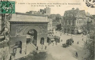 Paris — A porta St-Martin e os Teatros da Renascença e da Porta St-Martin — C. M.