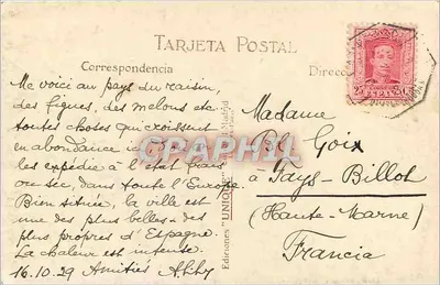 Malaga — Rada Miasta i Kancelaria Pocztowa — Wydawnictwo 'UNION' n°1411 — Rewers