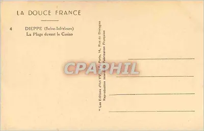 Dieppe (Seine-Inférieure) — La Playa frente al Casino — Les Éditions d'Art Yvon, París — Reverso