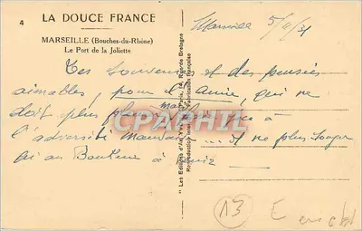 Marseille. La Joliette — widok portowy z statkiem żaglowym — wydawca Yvon, n°4 — Rewers