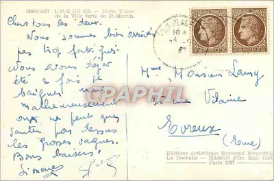A Ilha de Ré — Porta Toiras da Cidade Forte de St-Martin — Edições Artísticas Raymond Bergevin — Verso