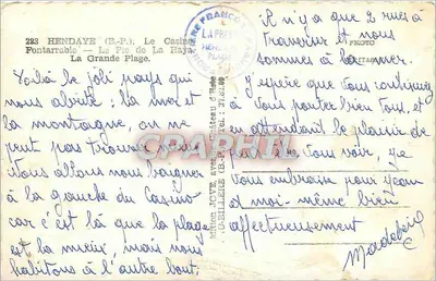 Hendaye — Lembrete de Hendaye — editor D. Billère, n° 283 — Verso
