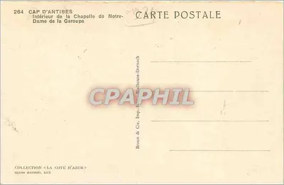 Interior da Capela de Nossa Senhora da Garoupe — Cabo de Antibes — Braun & Cie, Imp. Édit. Mulhouse-Dornach — Verso