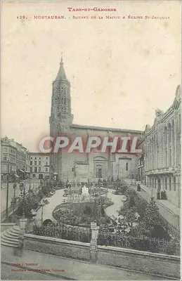 Montauban - Praça da Prefeitura & Igreja St-Jacques — Editor L. Frantoni, Toulouse, n° 129
