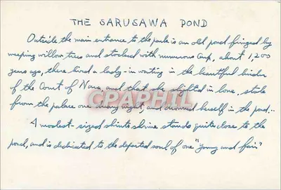 See Sarusawa — Japan — gedruckter und handschriftlicher Text — Rückseite