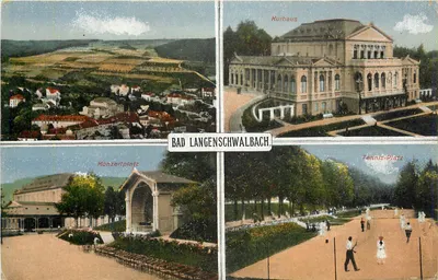 Bad Langenswalbach — vista panorâmica com Kurhaus, Konzertplatz e Tennis-Platz — editor Zieher, Munique, n° 8887