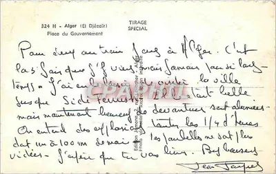 Place du Gouvernement — Alger (El Djézaïr) — Tirage spécial n°324 H, Édition Jimone — Verso
