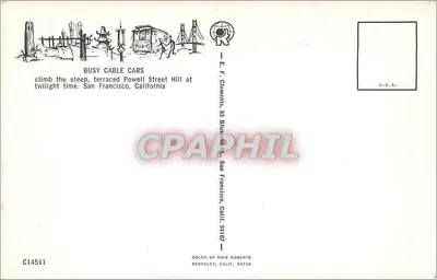 Powell Street — zjeżdżanie z wzniesienia w zachodzie — E. F. Clements, San Francisco, Kalifornia 94107 — Rewers