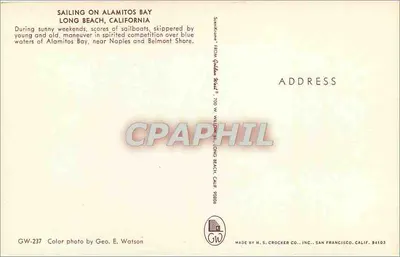 Navegando na Alamitos Bay — Long Beach, Califórnia — H.S. Crocker Co. — Verso