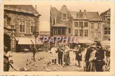 Praça pública com pombos — Exposição Internacional Anvers 1930 — Editor John Van den Keboom