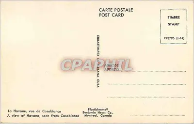 Vista de La Havane — vista de Casablanca — Plastichrome® Benjamin News Co., Montréal, Canadá — Verso