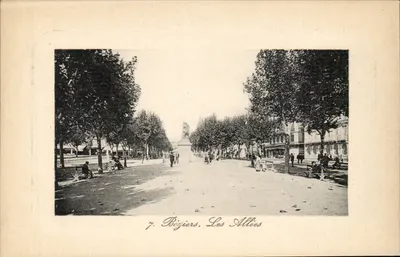 Béziers. Les Allées — vista da avenida arborizada com monumento central — editor desconhecido, n°7